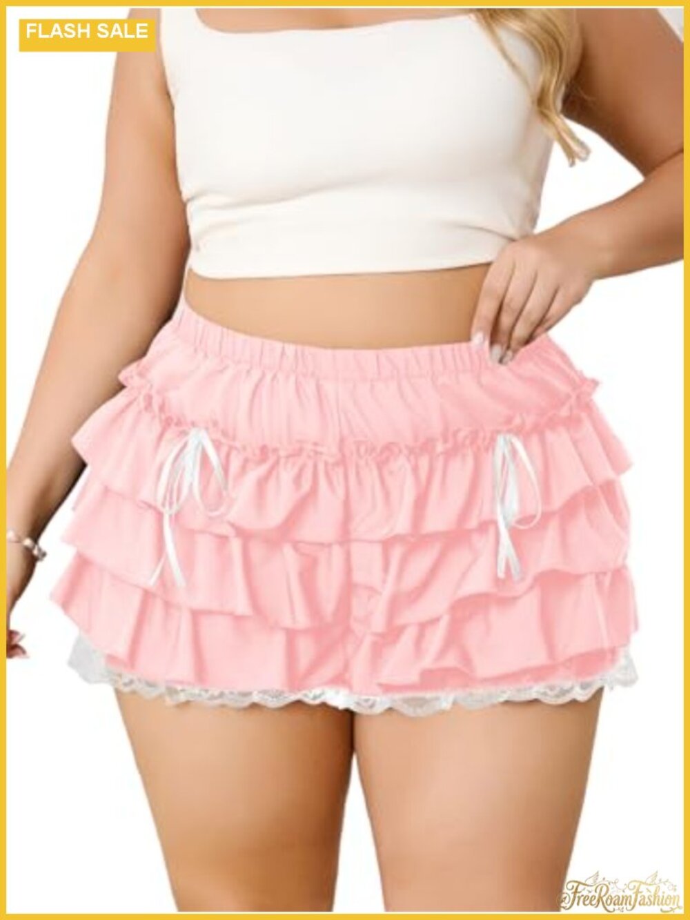 Plus Size Lace Ruffle Bloomer Shorts Tiered Casual Summer